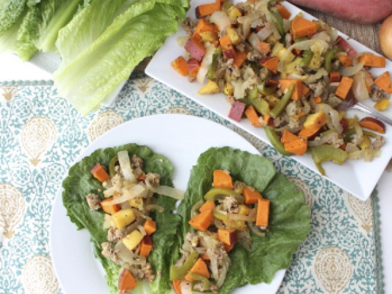 Sweet Potato, Sausage, and Apple Lettuce Wraps