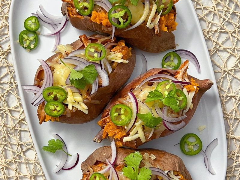 Easy Loaded BBQ Chicken Sweet Potatoes
