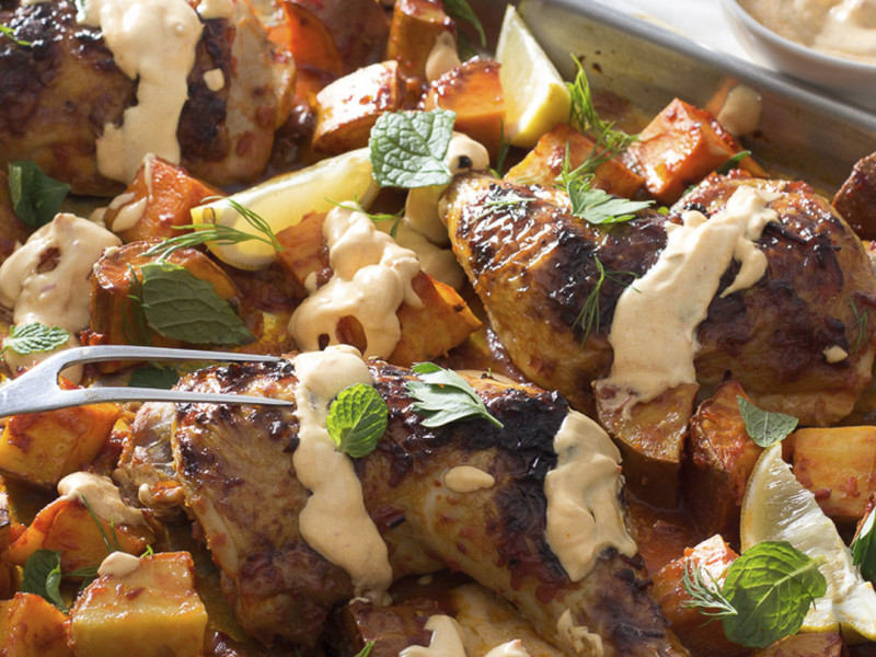 Harissa Chicken and Sweet Potato Sheet Pan Supper
