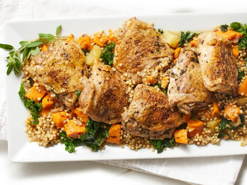 Instant Pot Za'atar Chicken Thighs with Sweet Potatoes, Kale, and Sorghum