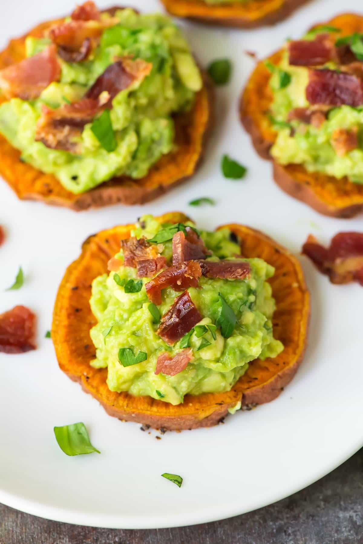 Recipe Info Sweet Potato Bites with Avocado and Bacon